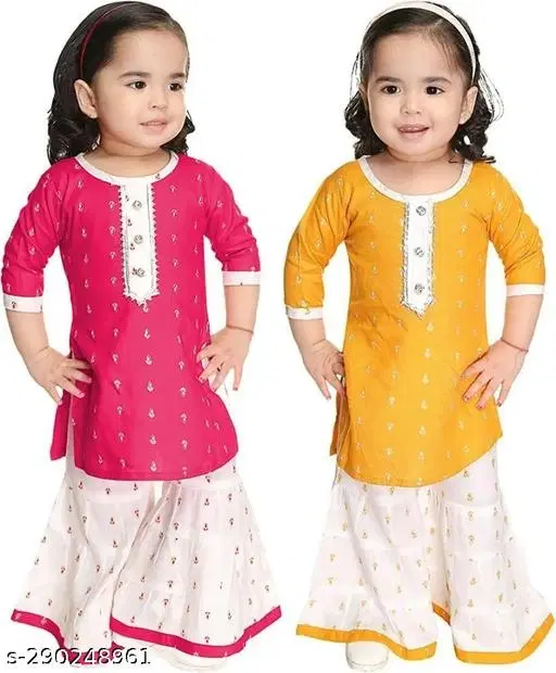 Rayon Kurta Set for Girls, Pack of 2 (Multicolor, 0-3 Months)