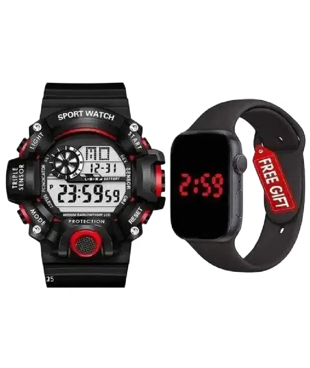 Sports with Digital Watch for Mens & Boys, Set of 2 (Multicolor)
