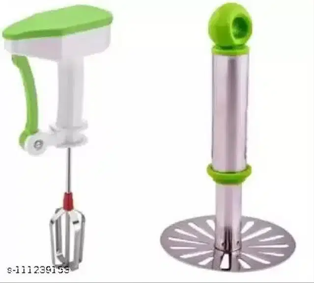 Manual Hand Blender with Masher, Multicolor, Set of 2