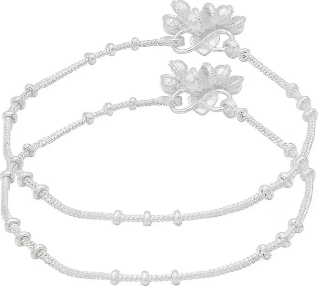 Designer Brass Anklet for Women & Girls, Set of 1 (Silver)