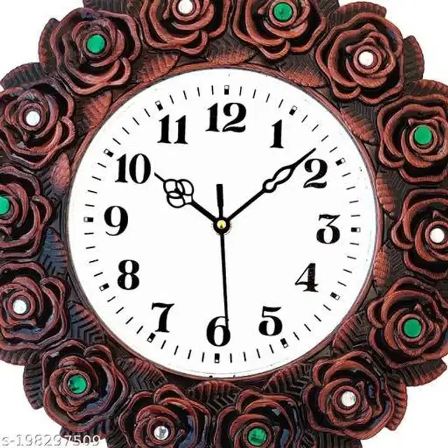 Round Analog Wall Clock, Brown, 30x30 cm