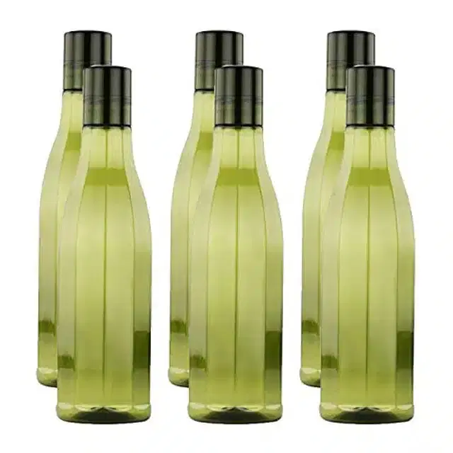Airtight Plastic Water Bottle with Lid, Olive, 1000 ml, Pack of 6