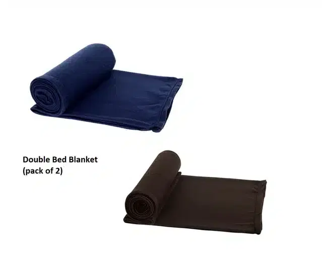 Polyester Double Bed Solid Blanket, Multicolor, Pack of 2