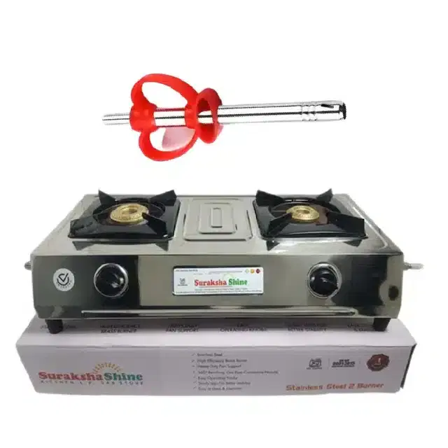The Dark Wolf Stainless Steel, Plastic Gas Lighter, Red, Pack Of 1 + Suraksha Shine Commander 2 Cast Iron Burner Stainless Steel Gas Stove - 2.5 kg