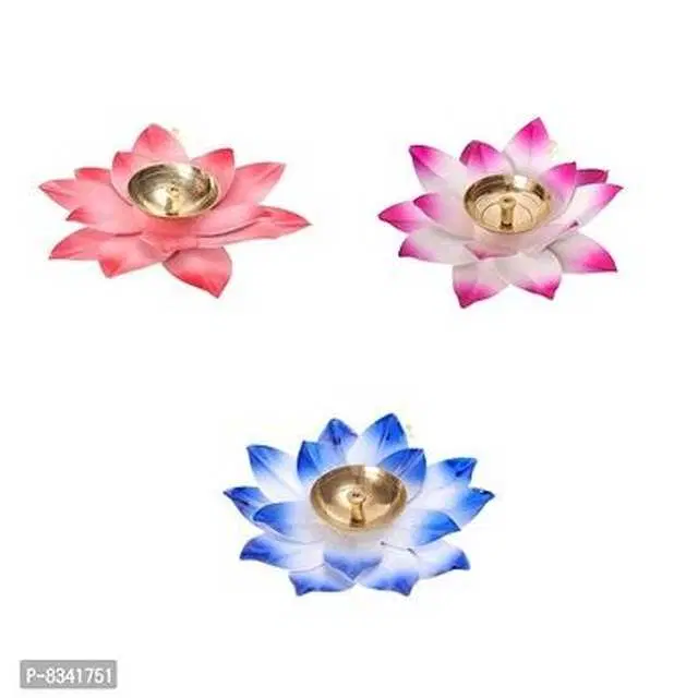 Akhand Diya Tealight Holders For Diwali Home Decoration, Blue & Pink, 3 X 3 X 3 Inches, Pack Of 3, Du-022