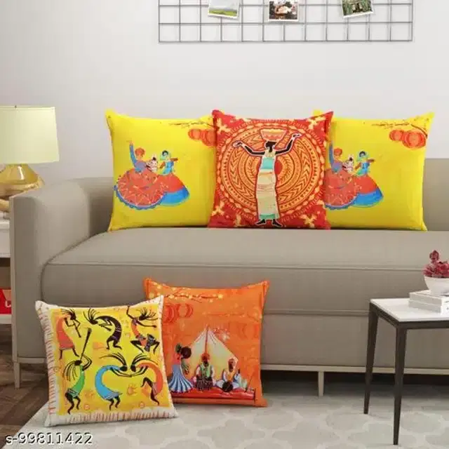 Cushion Cover for Home, Multicolor, 16x16 inches, Pack of 5