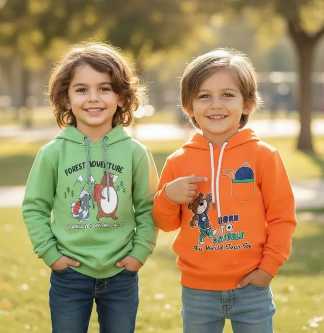 Round Neck Printed Wool Hoodie For Boys, Multicolour (3-4 Years) ,Pack Of 2