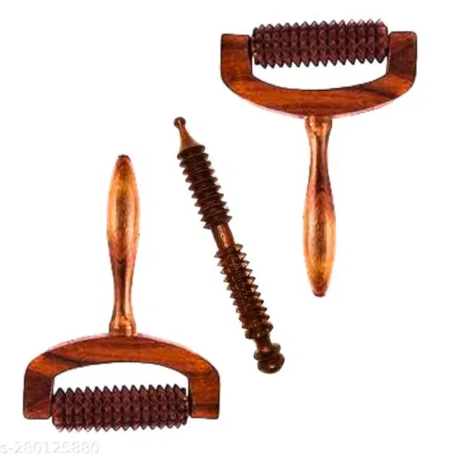 Wooden Body Massager Set, Brown, Set of 3