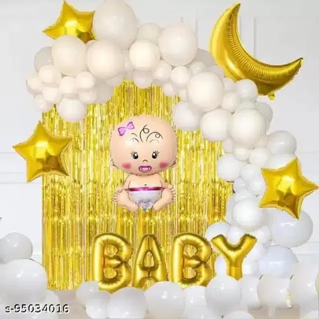 Baby Shower Party Decoration Kit, White & Gold, Set of 63