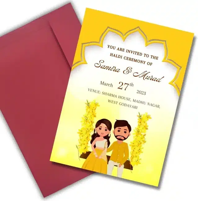 Haldi Ceremony Greetings with Envelope, Multicolor