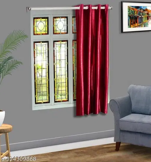 KANUSHI Industries® 1 Pieces Washable Polyster Eyelet Window Curtain Set (Color Maroon) (5 FT)