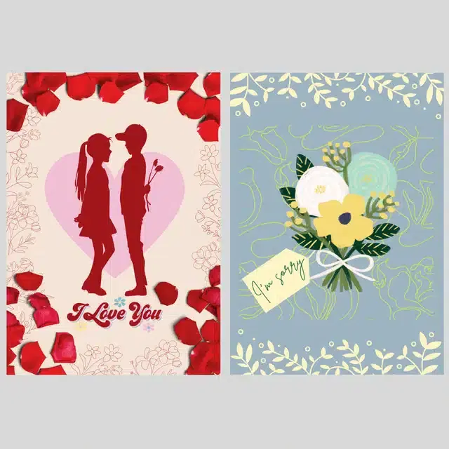 Sorry & Love Printed Cards, Multicolor, Pack of 2