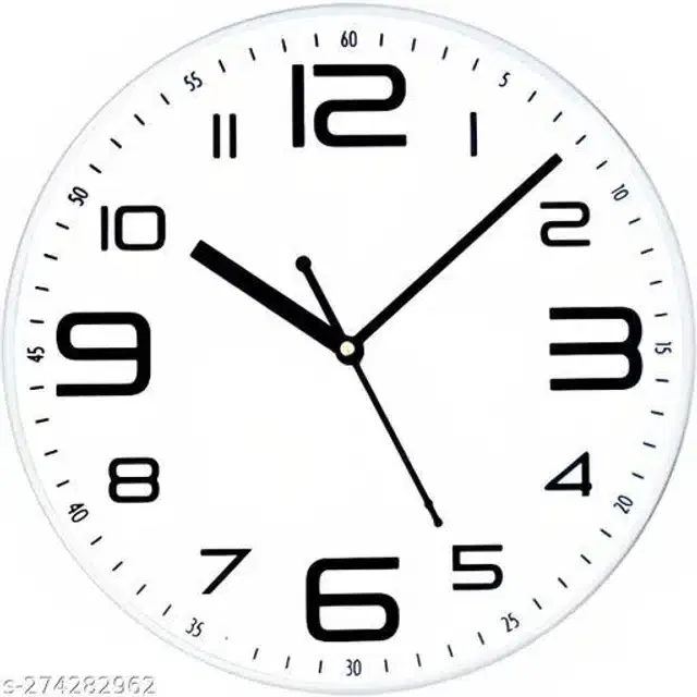 Plastic Analog Wall Clock, White & Black