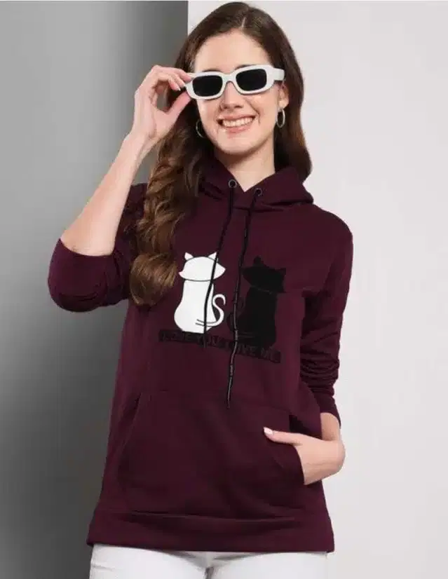 Fleece Hooded Sweatshirt for Women (Wine, S)