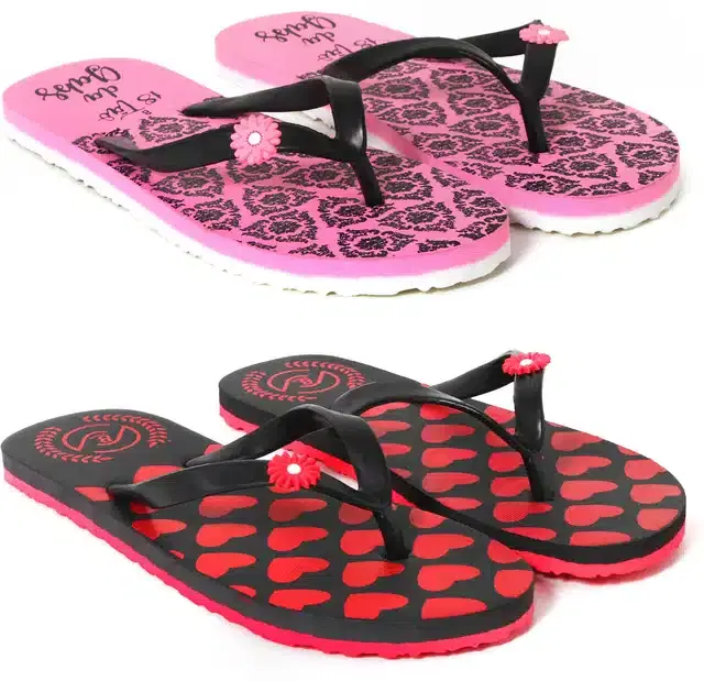 Flip Flops for Women, Pack of 2 (Multicolor, 5)