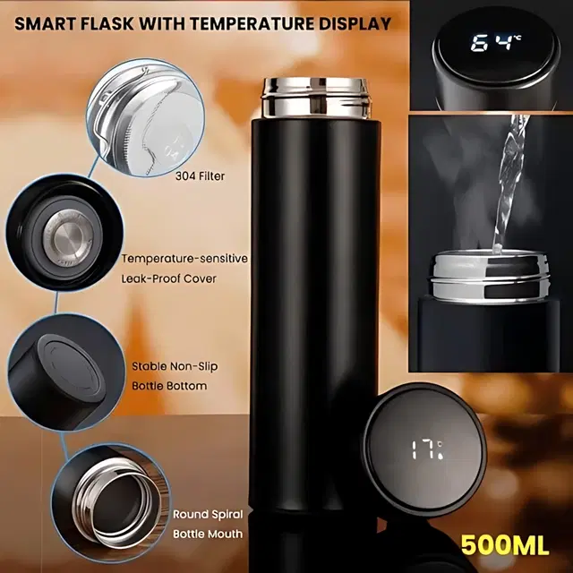 Stainless Steel Smart LED Temperature Display Flask, Black, 500 ml