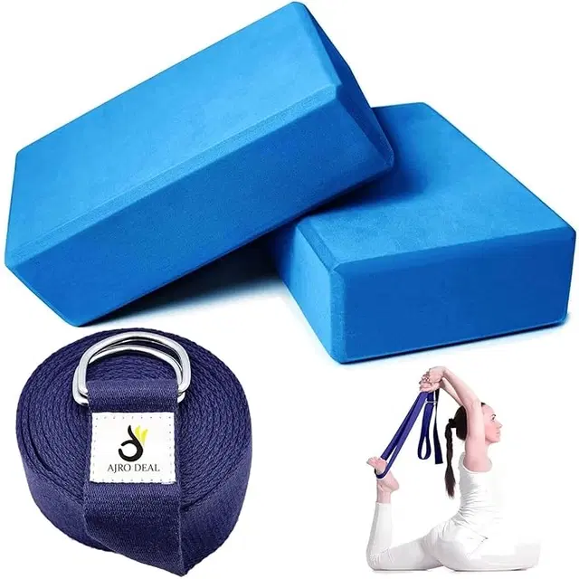 Ajro Deal Yoga Blocks Pair With Stretching Belt For Flexibility & Support