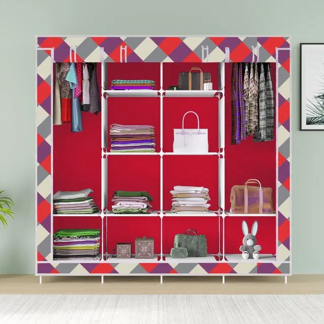 Plastic Printed Collapsible Wardrobe, Red