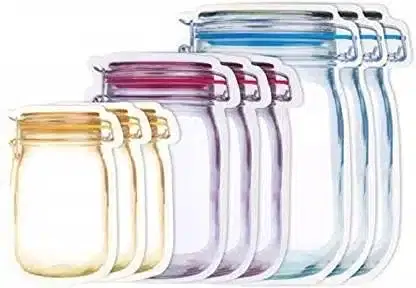 Mason Jar Bottle Bags Plastic Storage Pouch, Transparent, Pack Of 9, Sb-15