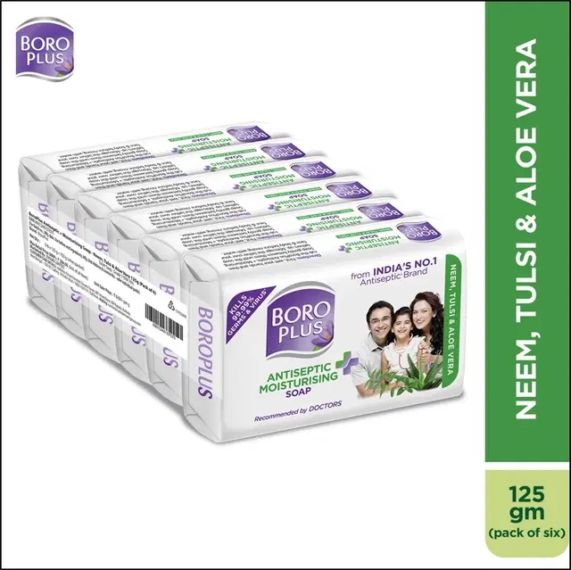 Boro Plus Antiseptic + Moisturising Soap - Neem, Tulsi & Aloe Vera 6X125 g (Pack of 6)