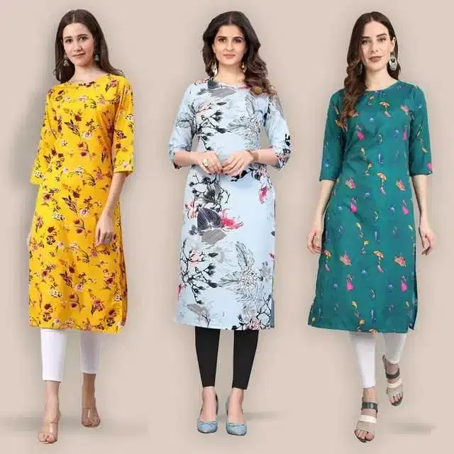 Women Crepe Printed Kurta, Pack Of 3 (Multicolor, S) (SD-499)