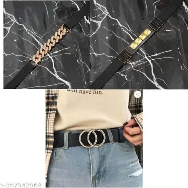 Fancy Belts for Women, Pack of 3 (Black)