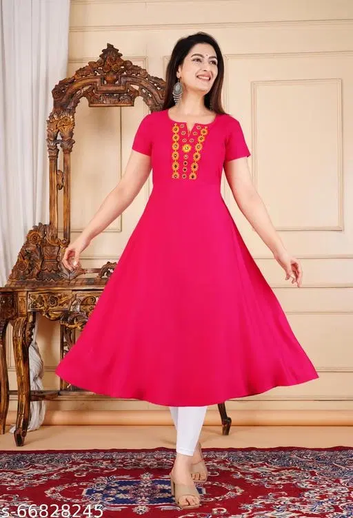 Rayon Kurti for Women, Red (S)