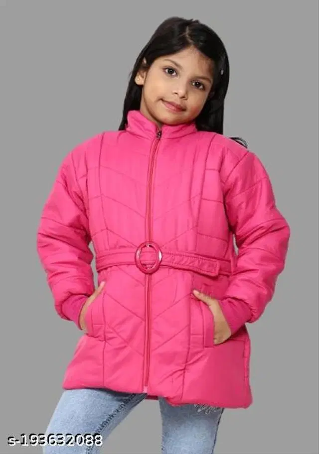 Polyester Jacket for Girls (Pink, 3-4 Years)