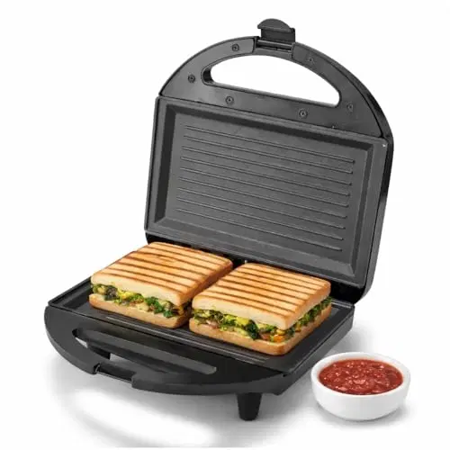 Lifelong Classic Pro 750W Sandwich Griller/Maker, 4 Slice Non-Stick Fixed Plates, for Home Use, 1 Year Warranty, Black (llsm120g)