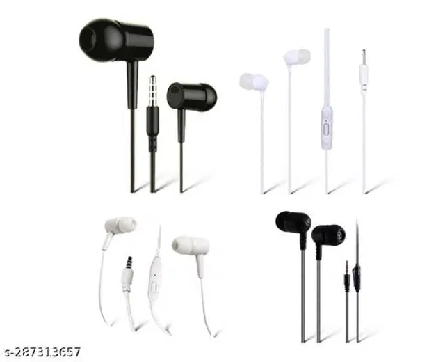 Premium 3.5 mm Jack Wired Earphones, Multicolor, Pack of 4