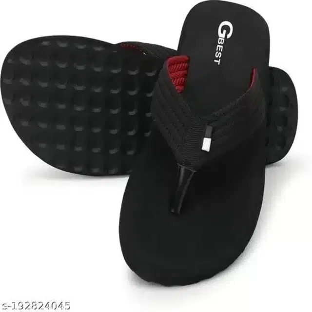 Solid Mens Flipflops & Slippers (Black, 8)
