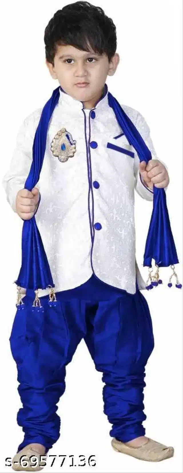 Sherwani Set for Boys (White & Blue, 2-3 Years)