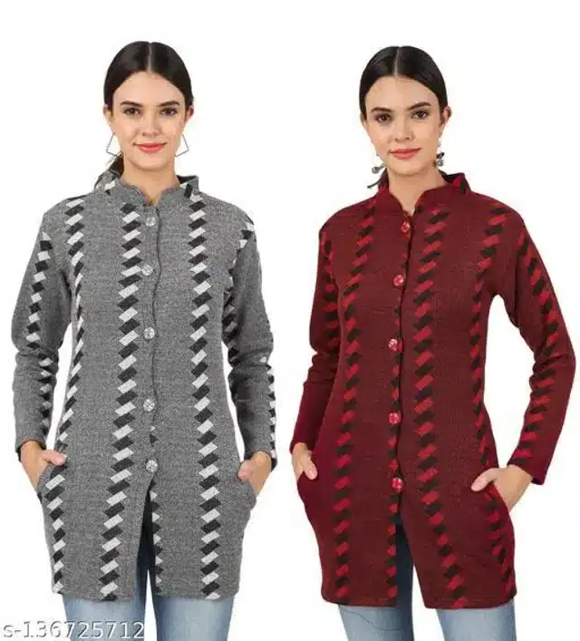Woolen Cardigans for Women, Pack of 2 (Multicolor, L)