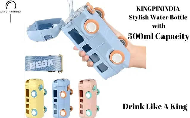 Plastic Bus Shape Sipper Bottle for Kids, Multicolor (1000 ml)