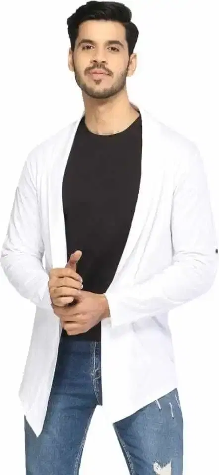 Glito Mens Stylish Solid Shrug/Cardigan (White, S)