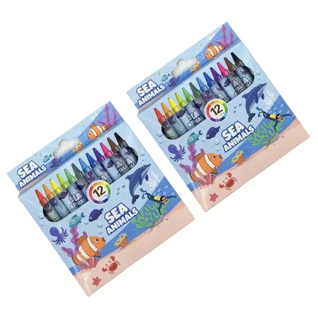 Wax Crayons for Kids, Multicolor, 12 Pcs in 1 Box, Set of 2 Box