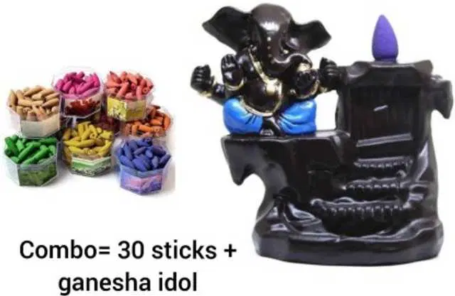 Lord Ganesha Smoke Fountain Inscence Holder For Decoration, Pack Of 31, Black, RS-007