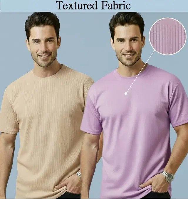 Polyester Round Neck T-shirt for Men, Multicolour, Pack of 2 (M)
