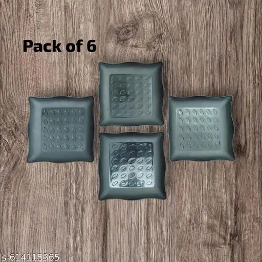 Plastic Plates for Kitchen, Black, Pack of 6