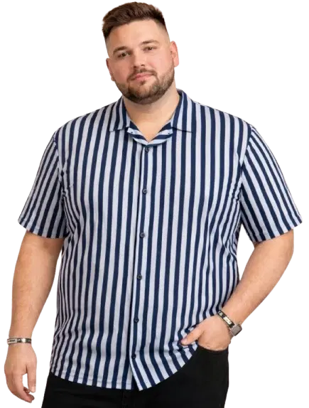 Cotton Blend Striper Shirt for Men, Blue (3XL)