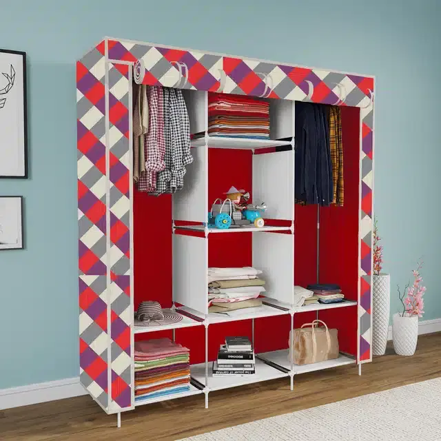 Carbon Steel 3 Door 8 Shelf Printed, Red
