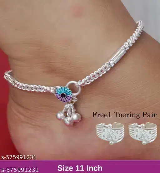 Silver Plated Alloy Anklets for Women, Silver, Set of 1