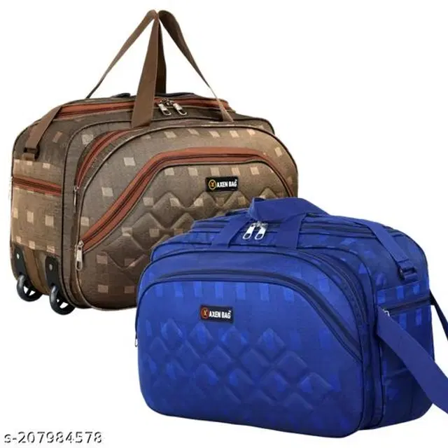 Polyester Duffel Bags, Brown & Blue, Pack of 2