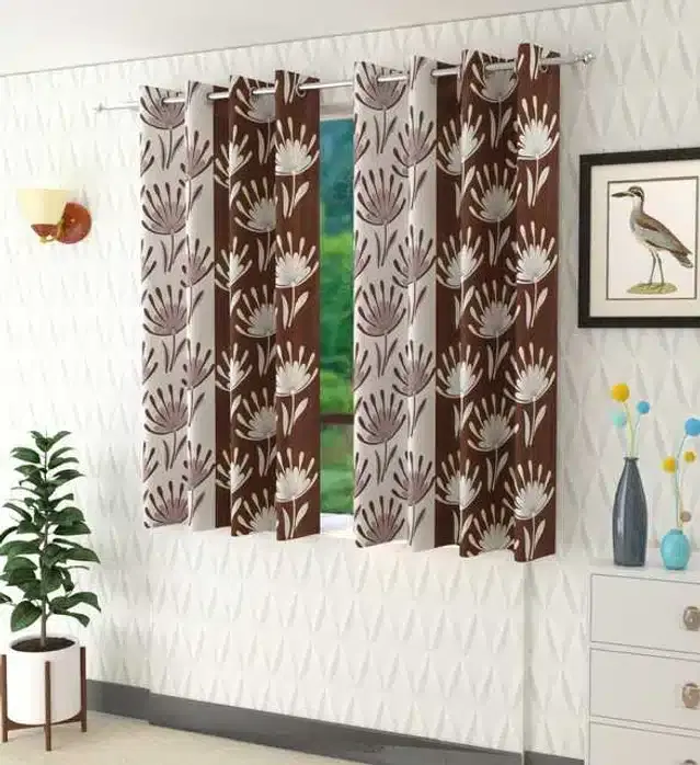 Window Curtain, Pack of 2, Brown, 4X5 Feet