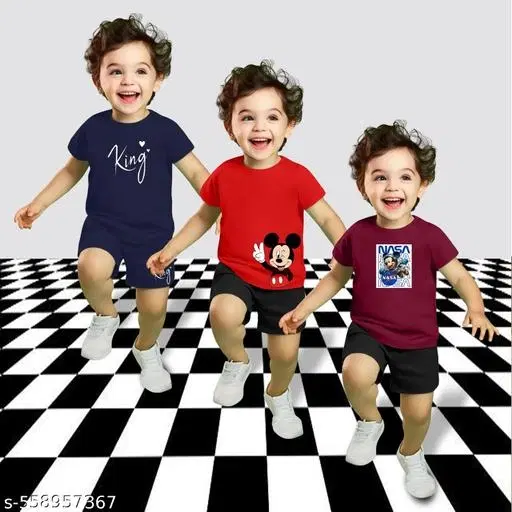 Cotton Blend Printed Clothing Set for Boys, Multicolour, Pack Of 3 (0-1 Months)