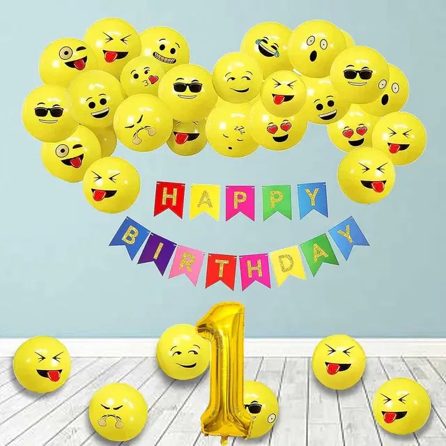 Emoji Theme 1st Birthday Decoration Kit (Yellow) Pcs Of 52 ,(Set Of 1)