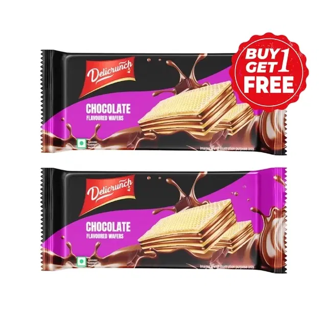Delicrunch Chocolate Flavoured Crunchy Wafers 2X60 g (Buy 1 Get 1 Free)