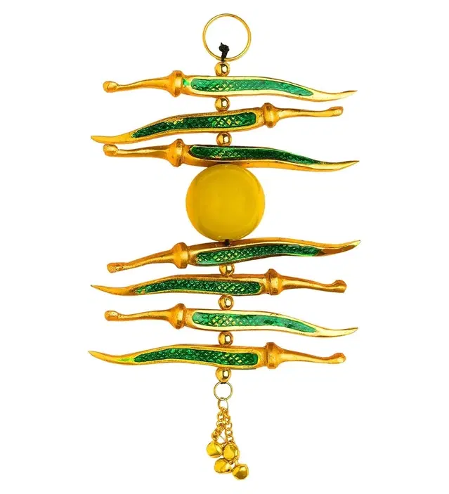 Metal Hanging Nimbu Mirchi for Good Luck Najar Battu Evel Eye Protection (Pack of 1)