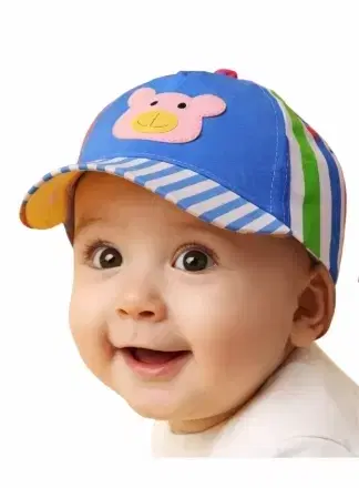 Cute Bear Cotton Baseball Cap for Boys & Girls ,Blue, Pack of 1 (Free Size)