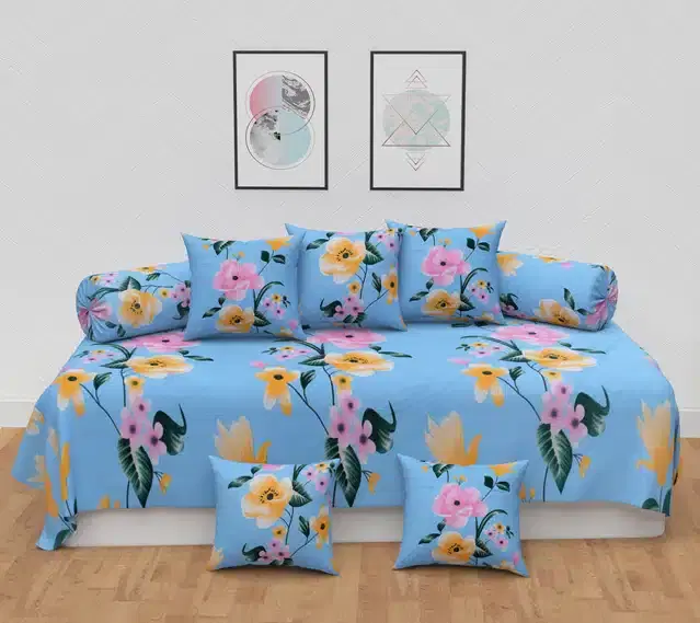 Microfiber Diwan Cover Set, Blue, Pack of 8